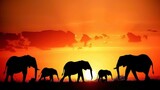 Fototapeta Sawanna - Migration of Elephants in African Savannah at Sunset AI Generated.