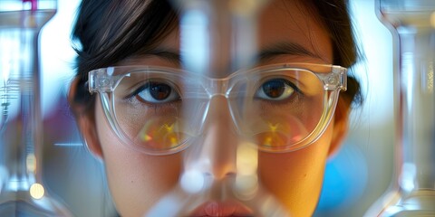 Closeup photo of a phd scientist wearing protective eyewear