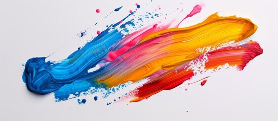 Wall Mural - Vibrant and dynamic colorful paint splats creating an artistic design on clean white background