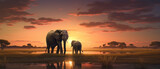 Safari Sunset Serenity with African Elephants by the Water