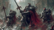 A group of fierce warriors clad in armor made from steel plates and gears defend their kingdom from enemy forces with their steampowered weapons.