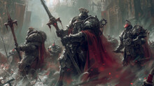 A Group Of Fierce Warriors Clad In Armor Made From Steel Plates And Gears Defend Their Kingdom From Enemy Forces With Their Steampowered Weapons.