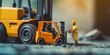 Construction concept with heavy forklift and worker in safety gear