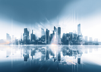 Wall Mural - Abstract city background, cityscape and skyline double exposure comeliness