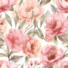  Seamless floral pattern with pink watercolor peony flowers. Print for wallpaper, cards, fabric, wedding stationary, wrapping paper, cards, backgrounds, textures