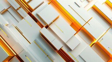 Wall Mural - Pathways to Tomorrow. White, Orange, and Gold Diagonals Embodying Simplicity and Tech in Future Lines.