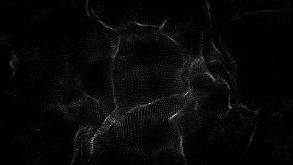 Wall Mural - Dynamic dark wave of particles. Abstract futuristic background. Big data visualization. 3D rendering.