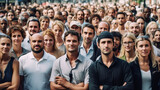 Fototapeta Niebo - Diverse group of individuals standing confidently in a crowd