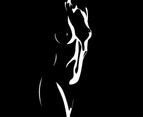 illustration of a Beautiful naked female body on a black background. Sexy body close up nudity