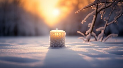 Wall Mural - cozy snow candle