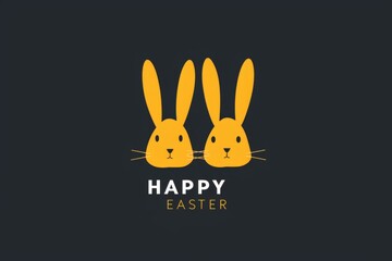 Wall Mural - the words happy easter and two yellow little bunnies on a black background Generative AI