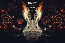 A Psychedelic Easter Bunny On A Black Background Generative AI