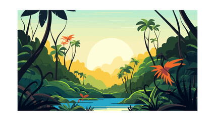 Wall Mural - beautiful view of the jungle. vector illustration in cartoon style