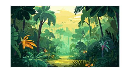 Wall Mural - beautiful view of the jungle. vector illustration in cartoon style