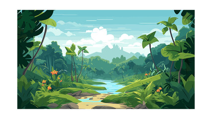 Wall Mural - beautiful view of the jungle. vector illustration in cartoon style