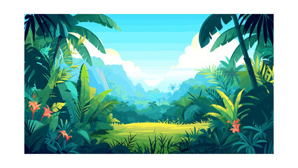 Wall Mural - beautiful view of the jungle. vector illustration in cartoon style
