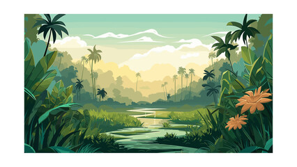 Wall Mural - beautiful view of the jungle. vector illustration in cartoon style
