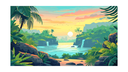 Wall Mural - beautiful view of the jungle. vector illustration in cartoon style
