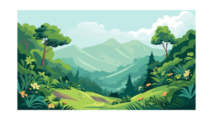 Wall Mural - beautiful view of the jungle. vector illustration in cartoon style