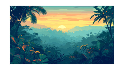 Wall Mural - beautiful view of the jungle. vector illustration in cartoon style