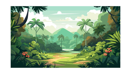 Wall Mural - Beautiful view of the jungle. Vector illustration in cartoon style