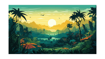 Wall Mural - beautiful view of the jungle. vector illustration in cartoon style