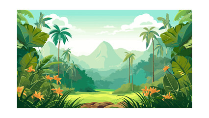Wall Mural - beautiful view of the jungle. vector illustration in cartoon style