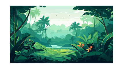 Wall Mural - beautiful view of the jungle. vector illustration in cartoon style