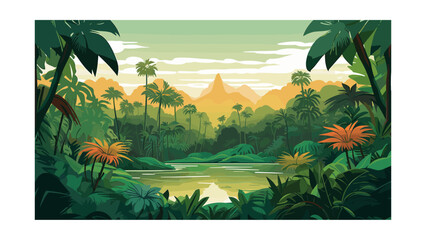 Wall Mural - beautiful view of the jungle. vector illustration in cartoon style