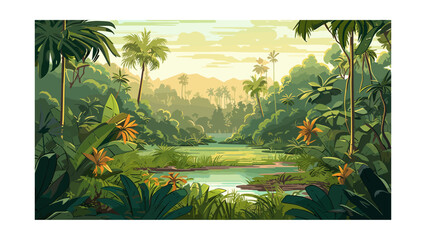 Wall Mural - beautiful view of the jungle. vector illustration in cartoon style
