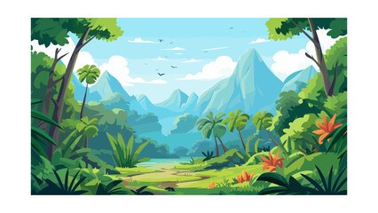 Wall Mural - beautiful view of the jungle. vector illustration in cartoon style