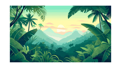 Wall Mural - beautiful view of the jungle. vector illustration in cartoon style