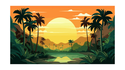 Wall Mural - beautiful view of the jungle. vector illustration in cartoon style