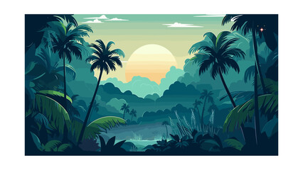 Wall Mural - beautiful view of the jungle. vector illustration in cartoon style