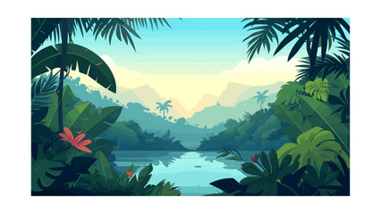 Wall Mural - beautiful view of the jungle. vector illustration in cartoon style