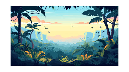 Wall Mural - beautiful view of the jungle. vector illustration in cartoon style