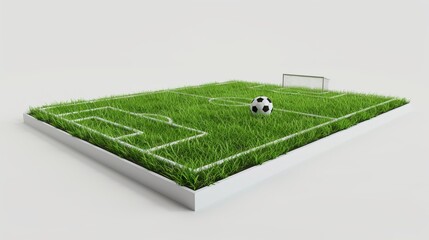 Football Soccer Ball and Field, Verdant Grass, Precise, White Background, 3D illustration