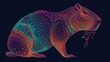 capybara illustration , made from little colorful dots, isolated on dark background