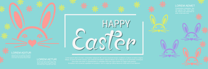 Wall Mural - Happy Easter elegant vector banner design template. Blue background with Easter design elements
