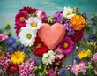 Valentine's day, floral background, heart of colorful flowers, romance, love symbol