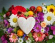 Valentine's day, floral background, heart of colorful flowers, romance, love symbol