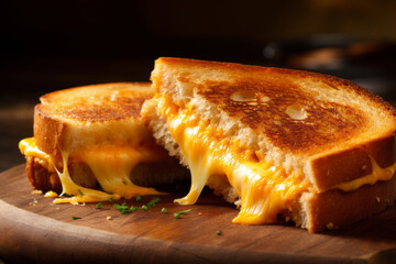 Sticker - Grilled cheese sandwiches with melty cheese on a wooden cutting board