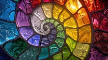 Stained Glass Abstract Background, Snail Shell Shape , Rainbow Colored