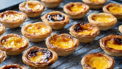 Poster - traditional portuguese dessert pastel de nata in baking processes