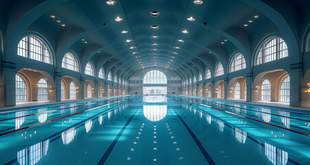 Swimming pool at the leisure center. Aquatic centre adv water management