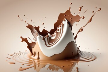 Canvas Print - Milk and chocolate realistic wave splash splatters