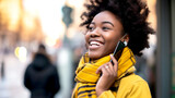 Fototapeta  - African American young woman talking on cell phone.