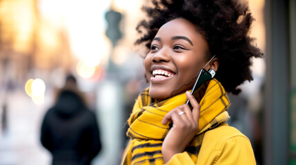 Poster - African American young woman talking on cell phone.