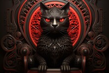 A Black Cat Statue With Red Eyes