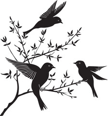 Wall Mural - Set of Birds Flying Black Silhouettes